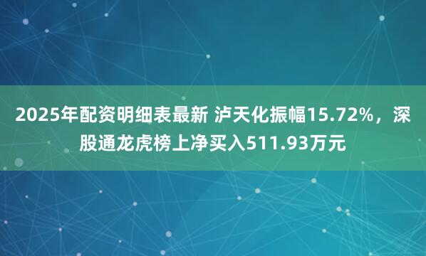 2025年配资明细表最新 泸天化振幅15.72%，深股通龙虎榜上净买入511.93万元